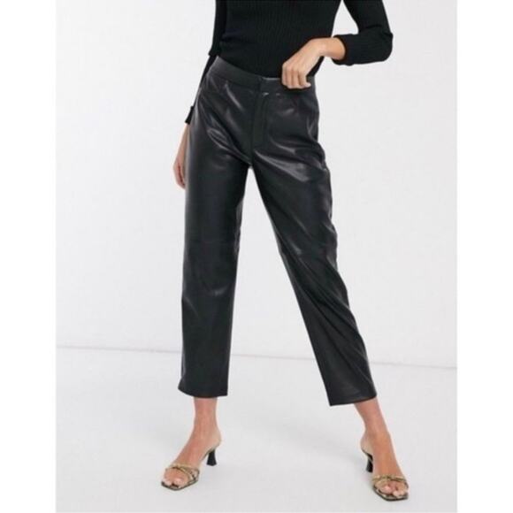 7FAMK cropped faux leather pants wide leg black womens 12 - Picture 1 of 9